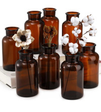 New Set of 8 Amber Glass Vintage Apothecary Jars