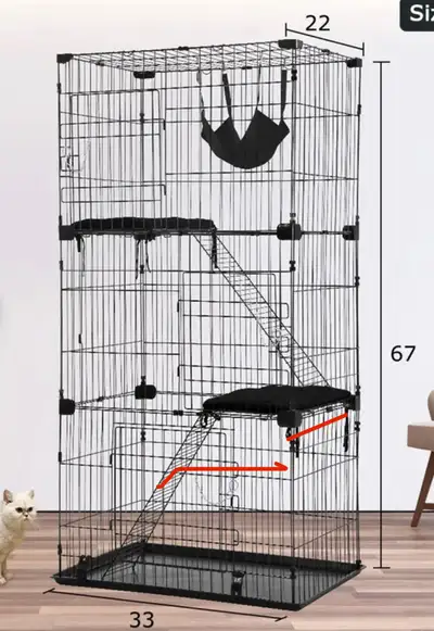 New catio - Cat Playpen with hammock and stairs 67 inches high with washable tray - available in bla...