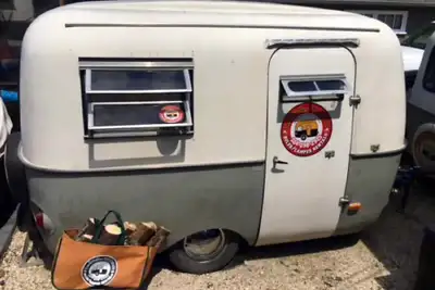 This Boler is all ready for spring!! It sleeps 4 has new upholstry, spare tire, and a custom cover f...