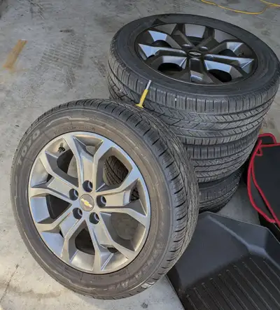 Chev Sonic 5 bolt aluminum wheels with Toyo Extensa 205/55R16 tires. Rims look like new. Tires were...