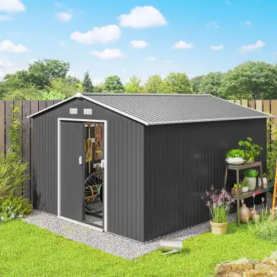 9' x 10.6' x6.3’, Garden Storage Shed, Light Grey Color, View more