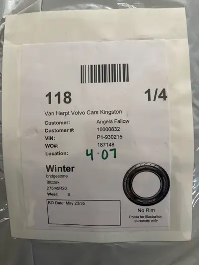 Used one season. See pic for tread (8). Excellent condition. Volvo XC90.