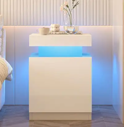 New in Box Nightstand with LED Lights, White, View more