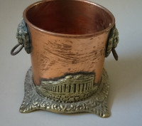 Vintage Copper Greek Parthenon Miniature Bucket with Brass Lion