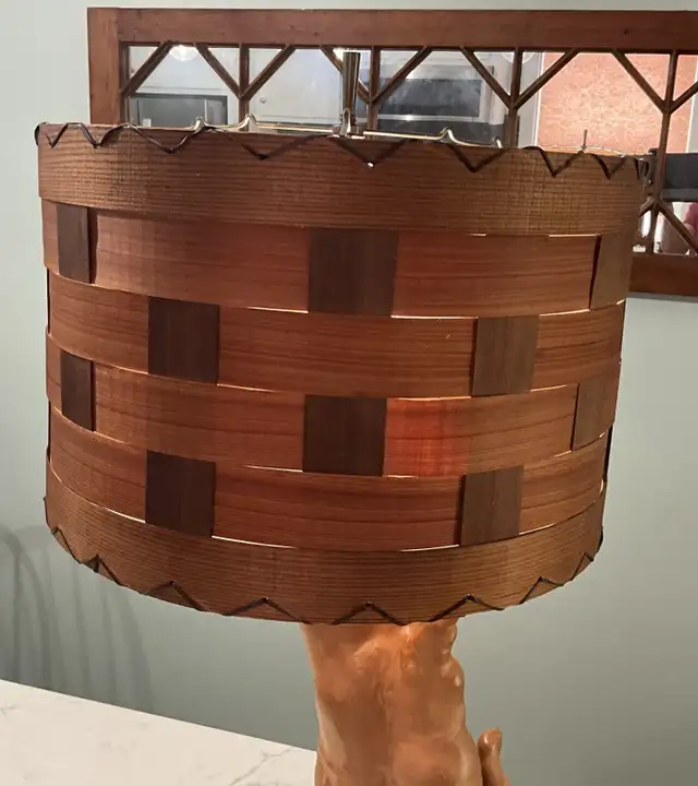 MCM Cyprus Knee Wooden Lamp With Two Tone Lamp Shade in Indoor Lighting & Fans in Owen Sound - Image 9