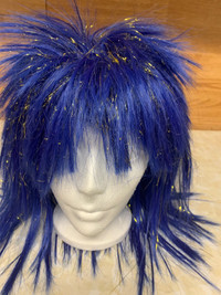  Royal blue fun wig with gold
