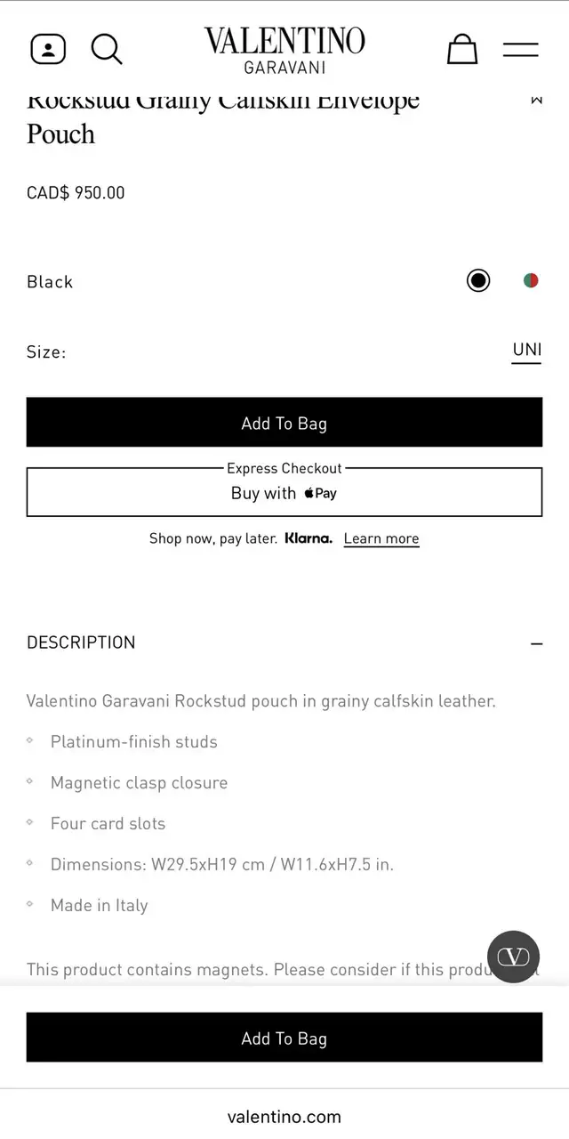 Brand new Valentino Rockstud Calfskin Pouch in Women's - Bags & Wallets in City of Toronto - Image 8