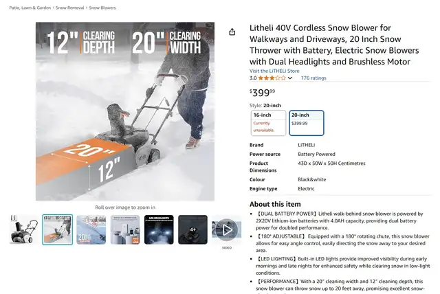 Brand New 40V Cordless Snowblower For Sale in Snowblowers in London - Image 8