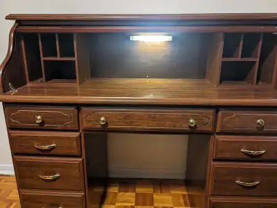 Executive Roll-Top Desk –Wood | Classic Style | Locking Cabinets, View more
