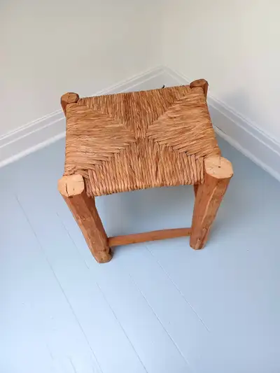 RUSTIC WOOD AND WICKER STOOLS/STANDS $30, View more