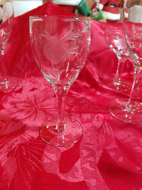 Crystal vintage rose etched wine glasses