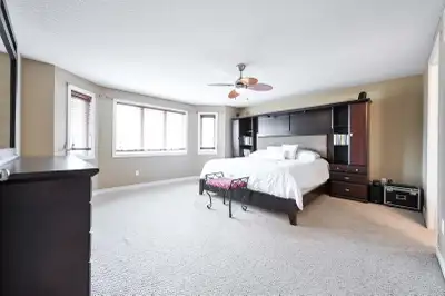 King size bed/headboard/wall shelving/side tables, View more