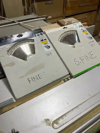 Excellent shape (like new!) saw blades for FESTOOL TS 75 track saw. One is super fine 52T and fine c...