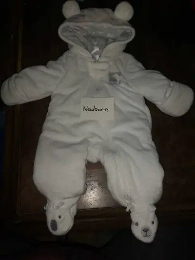 Newborn bear suit, insulated snowsuit for newborn's with hood and closed feet. Optional open or clos...
