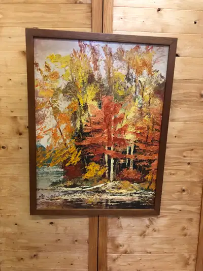 Tableau ** Mid Century ** Painting In Teak Frame, View more