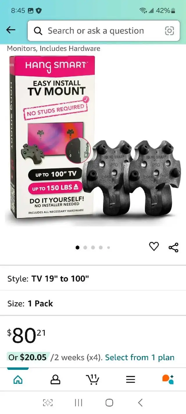 BUSHAD No Stud TV Wall Mount, No Drill TV Mount Brackets, Studle in TVs in Markham / York Region - Image 3