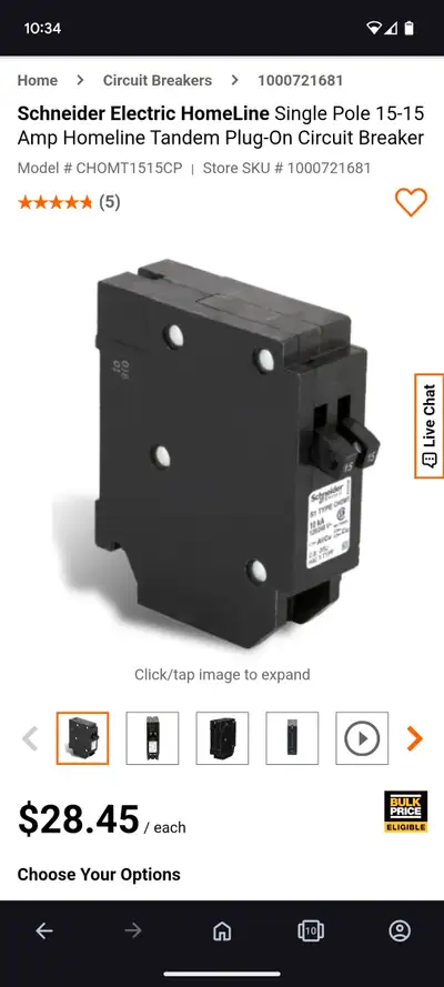 Brand new tandem 15 amp single pole breaker saves space in your electric panel. Bought for basement...
