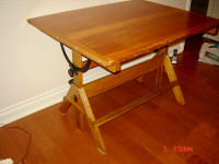 Beautiful Antique Very Solid Drafting Table- Maple, Oak, Iron
