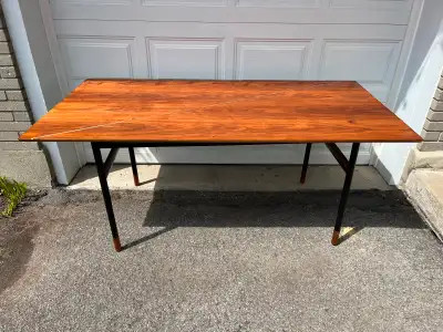 MCM Walnut Dining Table with Brass Inlay, View more