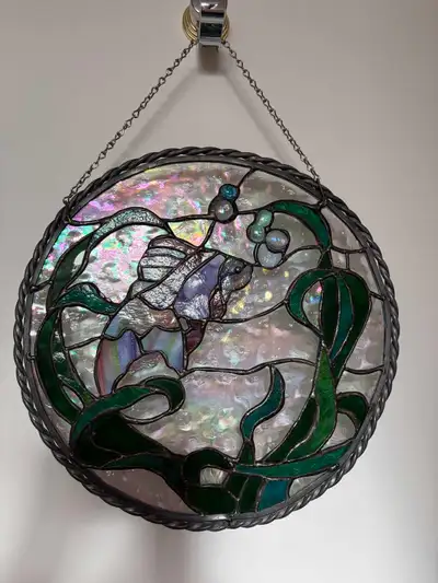 Round window stain glass Bird Art Approx. size is: 13" round Custom Handmade Offers welcomed!