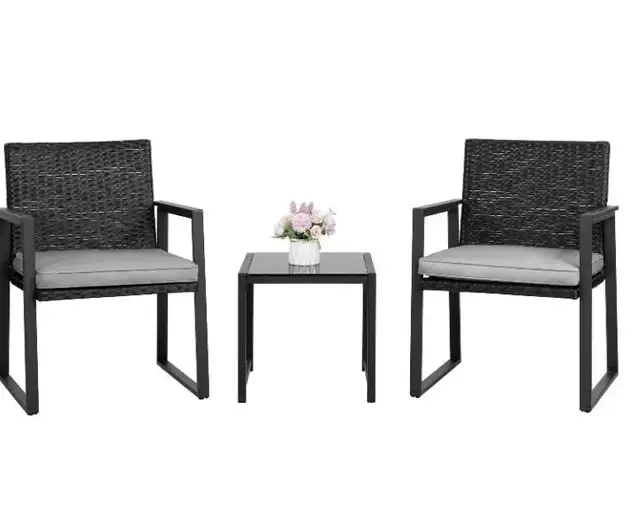 3-Piece Wicker Patio Bistro Set – Outdoor Chairs & Glass Table in Patio & Garden Furniture in Cambridge - Image 2