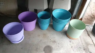 Used indoors, most not used. Not from the dollar store. Drip trays built in for all except the large...