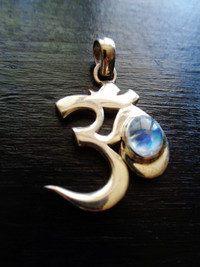 Rainbow Moon Stone / Sterling Silver OM Pendant