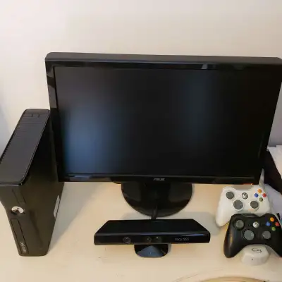 Microsoft Xbox 360 Hard Modded+Asus screen& 2 Controllers+Kinect, View more