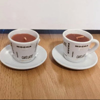 Coffee Mug Candles on Small Saucers 