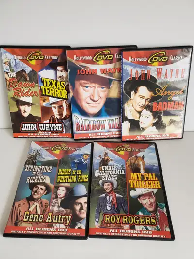 5 Western DVDs. John Wayne x3, Roy Rogers, Gene Autry. Fort Erie, View more