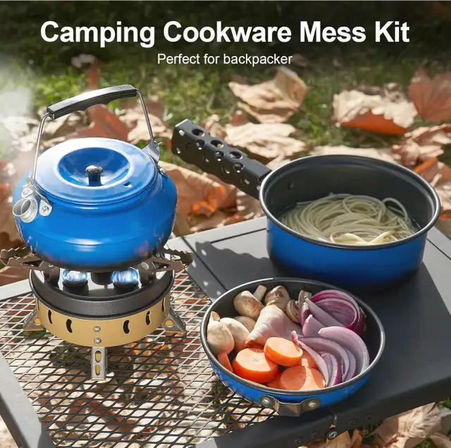 New 5pcs Camping Cookware Mess Kit with Removable Handle/Blue in BBQs & Outdoor Cooking in Calgary - Image 10