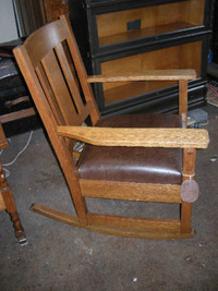 antique oak arts and craft rocker new leather