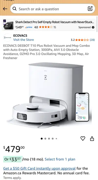 ECOVACS DEEBOT T10 Plus Robot Vacuum and Mop Combo with Auto-Empty Station, 3000Pa, AIVI 3.0 Obstacl...