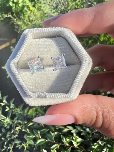 2.4ct total Moissanite square studs in 925 sterling silver , View more