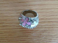 hand-painted white and pink bling ring