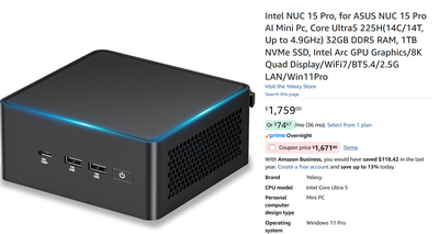 ASUS NUC 15 Pro Mini Desktop, View more