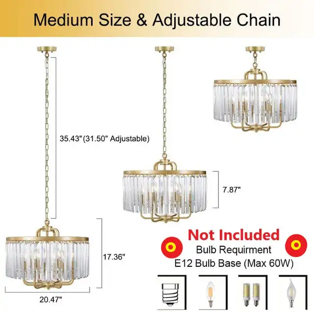 NEW Wellmet 6 Lights Round Crystal Chandelier Candle Prisms GOLD in Indoor Lighting & Fans in City of Toronto - Image 7