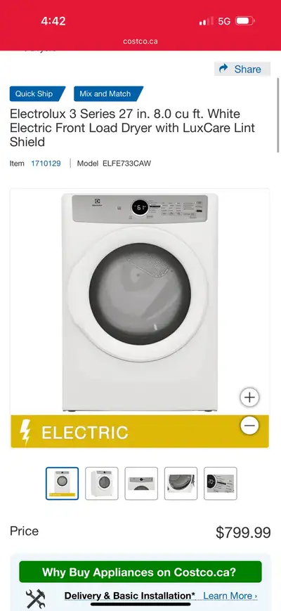 Brand New Electrolux 3 Series 27 in. 8.0 cu ft. White Electric F, View more
