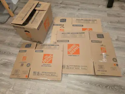 3 'medium' and 1 'small' size Home Depot moving boxes. Some packing materials. Free to pick up.