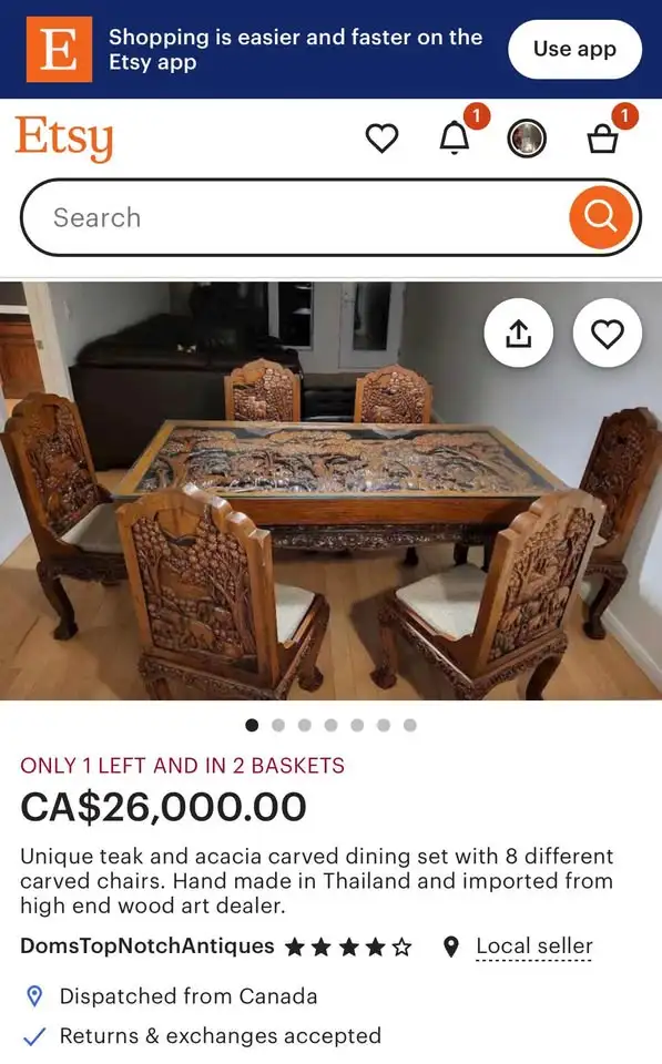 Antique Hand-Carved Dining Set Imported From Thailand in Dining Tables & Sets in Nelson - Image 8