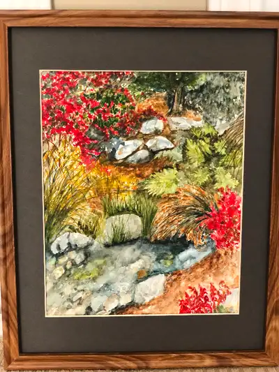 Framed 12" X 15" Original Watercolour Winegarden Park Watering H, View more