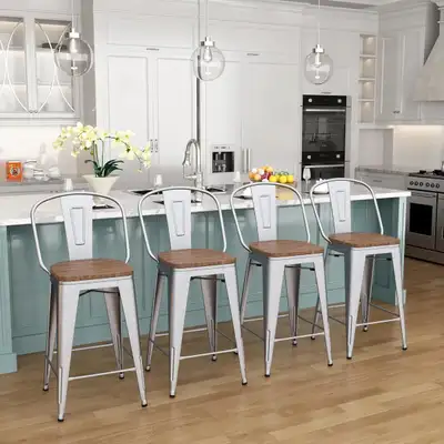 BRAND NEW Set of 4 Counter Stools - Wood Seat & Metal Frame, View more