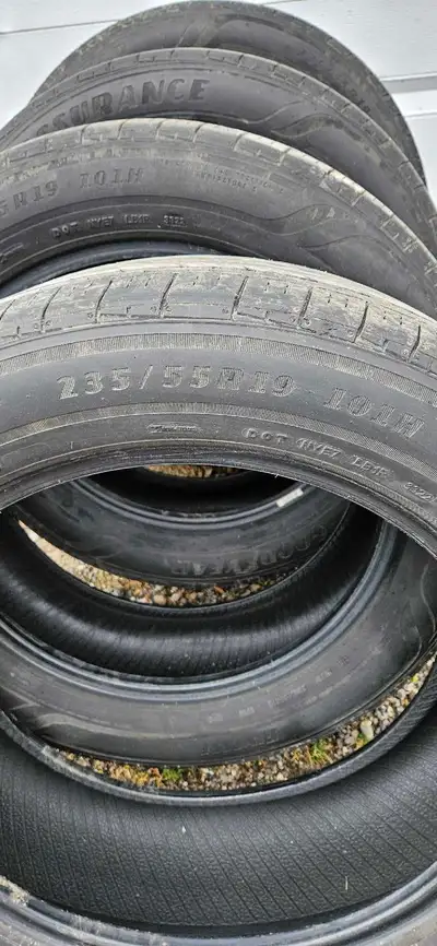 These are Goodyear 235/55R19 tires, These tires are in used condition, but still have some life left...