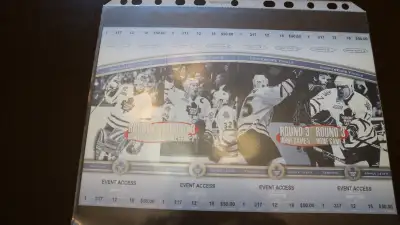 Uncut sheet of 4 Toronto Maple Leaf Playoff Tickets (1999-2000). Ready for framing.