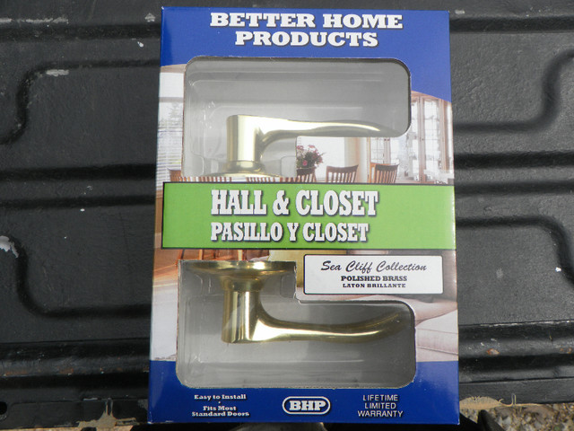 Polished brass levered door knobs - new in Windows, Doors & Trim in Owen Sound