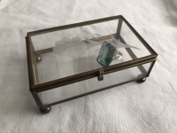 Antique Brass and Glass Jewellery, Trinkets and Treasure Box