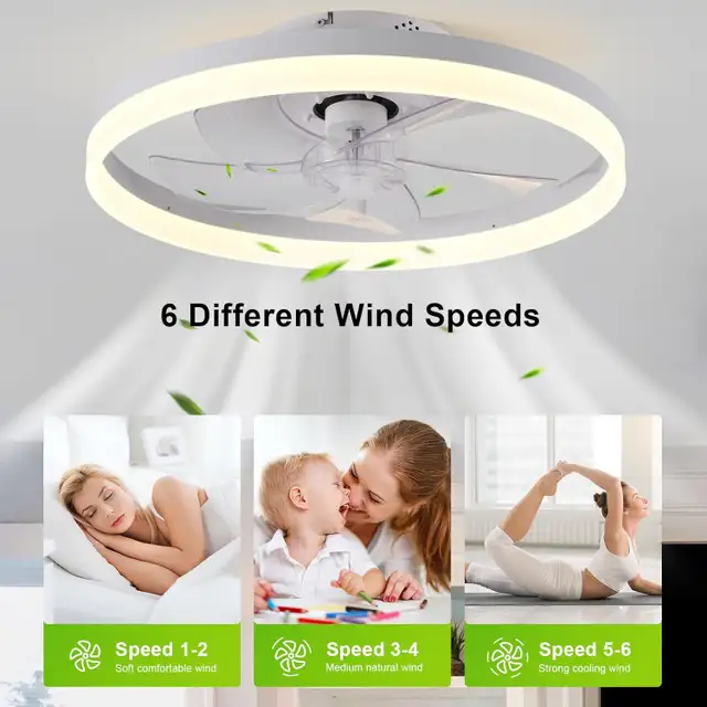 Leoezya Flush Mount Ceiling Fan with Light, 6 Speeds, LED Dimmab in Indoor Lighting & Fans in Mississauga / Peel Region - Image 7