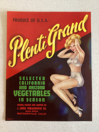 Original not a repro Pinup vegetable crate label Plenti Grand