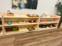 classroom shelves, material shelf, Montessori