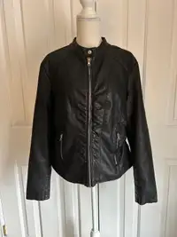 Women Faux Leather Black Jacket, Size XL